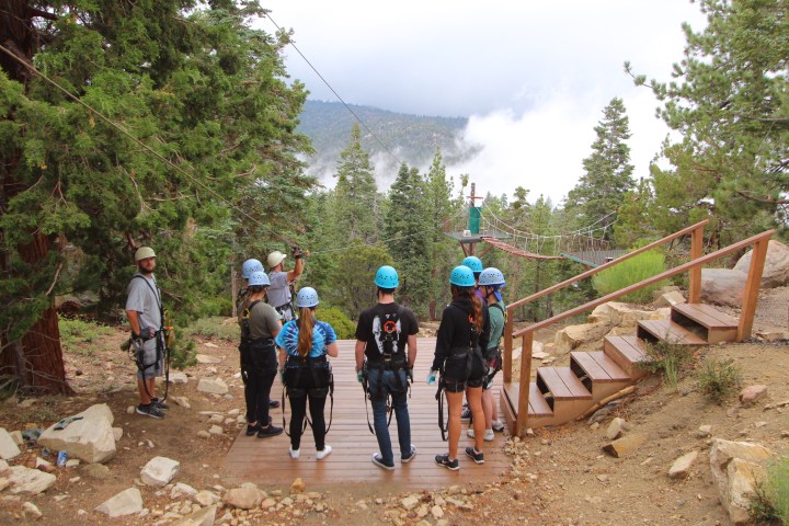 Group standing at top of zipline